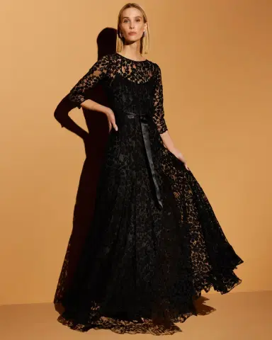 Rickie Freeman for Teri Jon 3/4-Sleeve Lace Overlay Gown | Thumbnail 4
