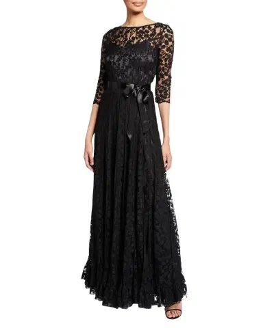 Rickie Freeman for Teri Jon 3/4-Sleeve Lace Overlay Gown | Thumbnail 1