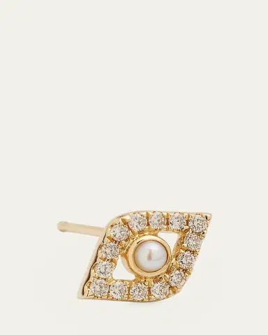 Sydney Evan 14k Pearl Stud Diamond Evil Eye Earring, Single | Thumbnail 3 Sydney Evan 14k Pearl Stud Diamond Evil Eye Earring, Single | Thumbnail 3