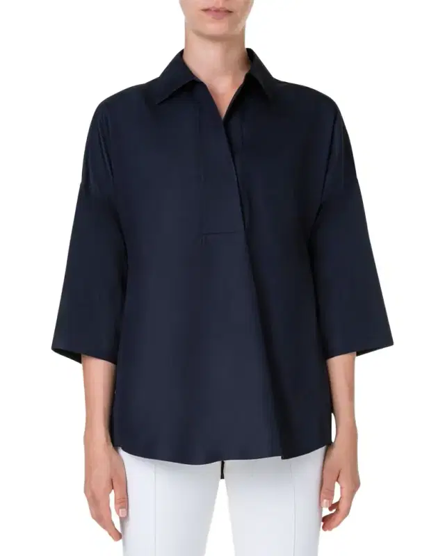 Kimono-Sleeve Split-Neck Blouse