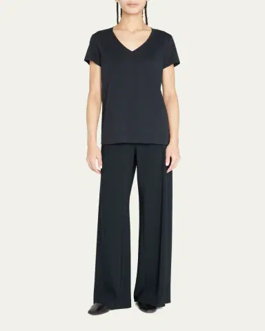 Lafayette 148 New York Modern V-Neck Short-Sleeve Cotton Jersey Tee | Thumbnail 2 Lafayette 148 New York Modern V-Neck Short-Sleeve Cotton Jersey Tee | Thumbnail 2