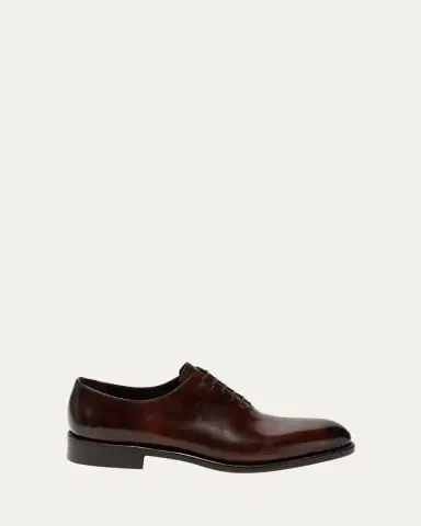 Ferragamo Men's Angiolo Tramezza Whole-Cut Leather Lace-Up Shoes | Thumbnail 3