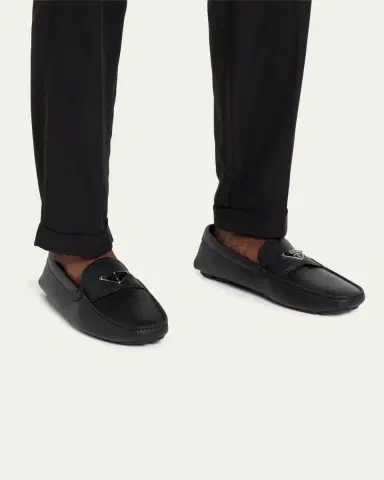Prada Men's Triangle Logo Leather Drivers | Thumbnail 2