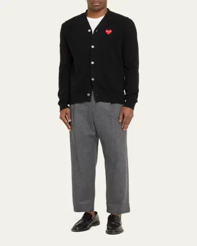 Comme des Garçons Men's Small Heart Wool Cardigan Sweater | Thumbnail 2