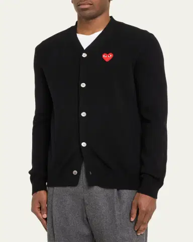 Comme des Garçons Men's Small Heart Wool Cardigan Sweater | Thumbnail 4