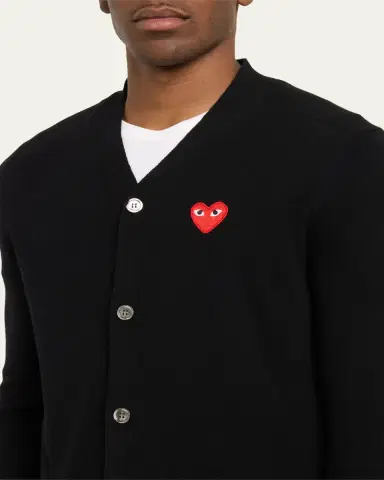 Comme des Garçons Men's Small Heart Wool Cardigan Sweater | Thumbnail 5