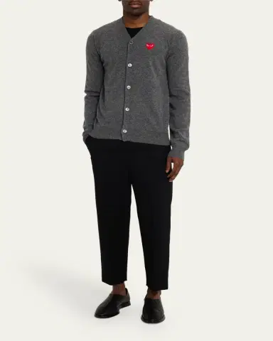 Comme des Garçons Men's Small Heart Wool Cardigan Sweater | Thumbnail 6