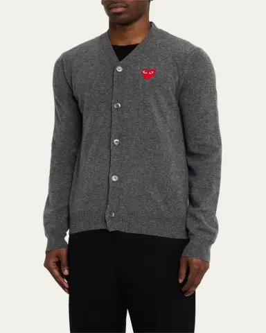 Comme des Garçons Men's Small Heart Wool Cardigan Sweater | Thumbnail 8