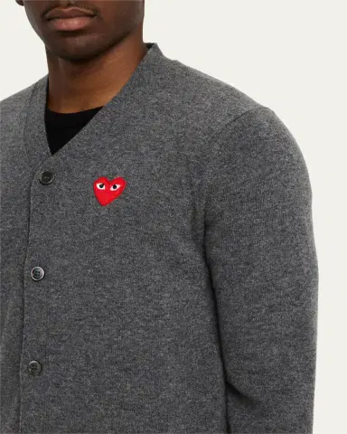 Comme des Garçons Men's Small Heart Wool Cardigan Sweater | Thumbnail 9