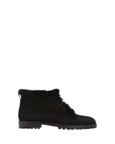 Manolo Blahnik Mircus Suede Shearling Lace-Up Booties | Thumbnail 1