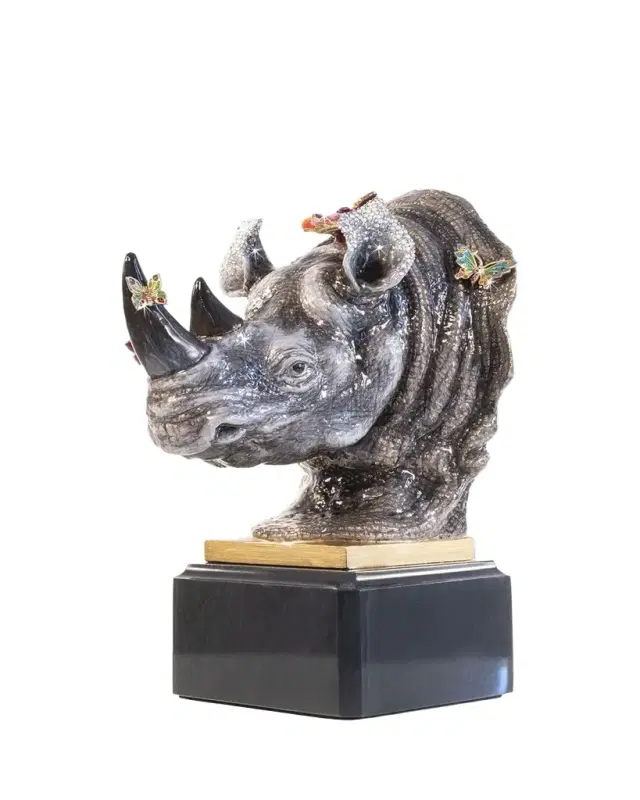 Jay Strongwater Rhino Bust Mount With Butterflies Objet