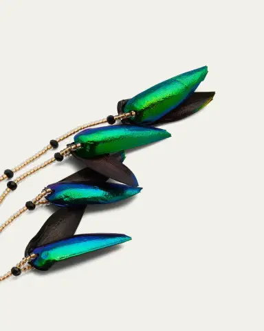 RANJANA KHAN Feathered Ear Cuff with Beetle Wing Tassel, Single | Thumbnail 4