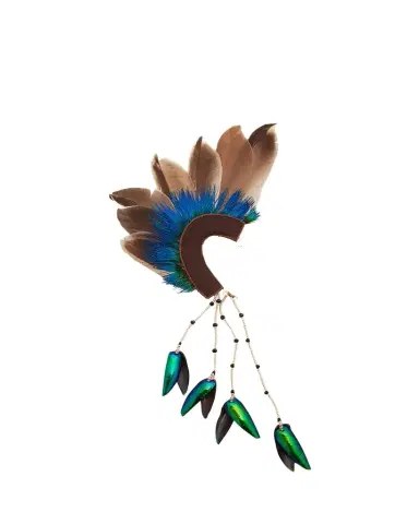 RANJANA KHAN Feathered Ear Cuff with Beetle Wing Tassel, Single | Thumbnail 1