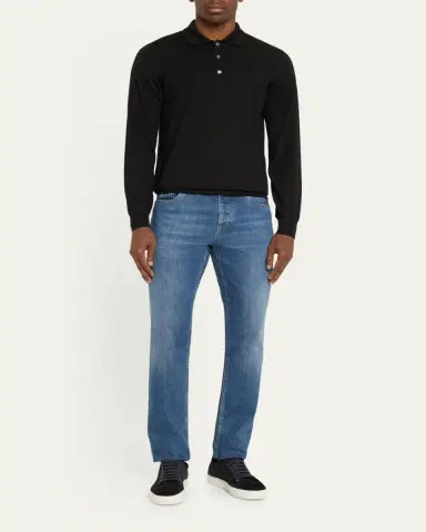 Brioni Men's Cashmere-Silk Long-Sleeve Polo Sweater | Thumbnail 2