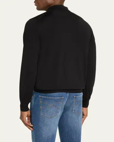 Brioni Men's Cashmere-Silk Long-Sleeve Polo Sweater | Thumbnail 3