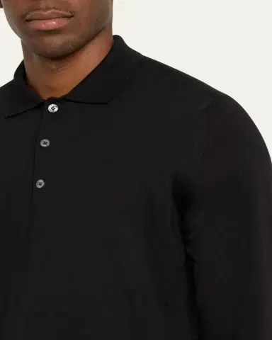 Brioni Men's Cashmere-Silk Long-Sleeve Polo Sweater | Thumbnail 5