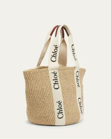 Chloé Woody Large Mifuko Basket Bag in Fair Trade Paper Embellished with Linen | Thumbnail 3 Chloé Woody Large Mifuko Basket Bag in Fair Trade Paper Embellished with Linen | Thumbnail 3