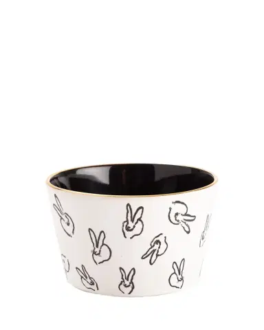 Hunt Slonem Bunny Bar Bowl White with Black Interior | Thumbnail 1