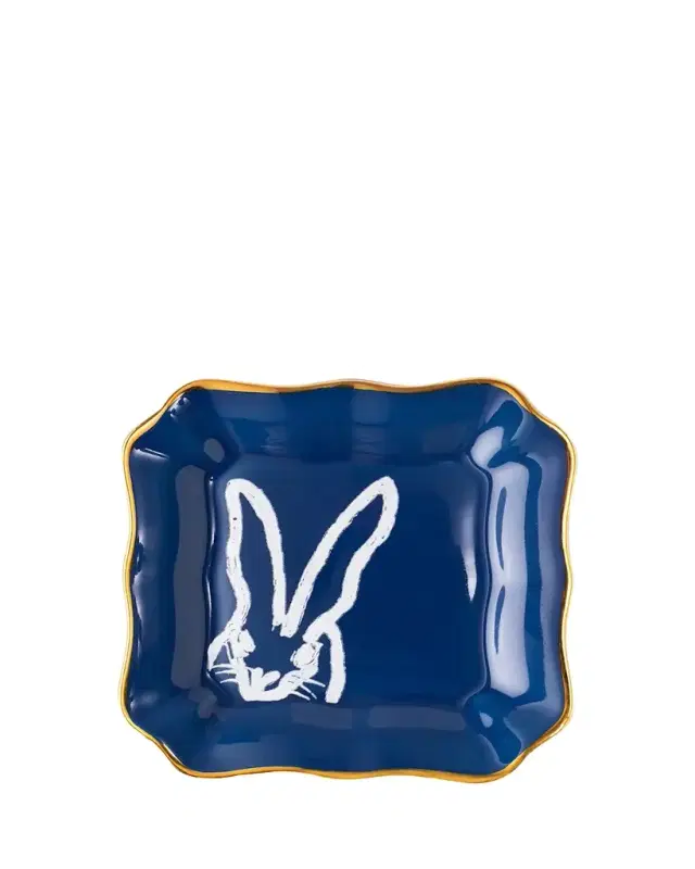 Hunt Slonem Portrait Plate with Gold Rim - Blue