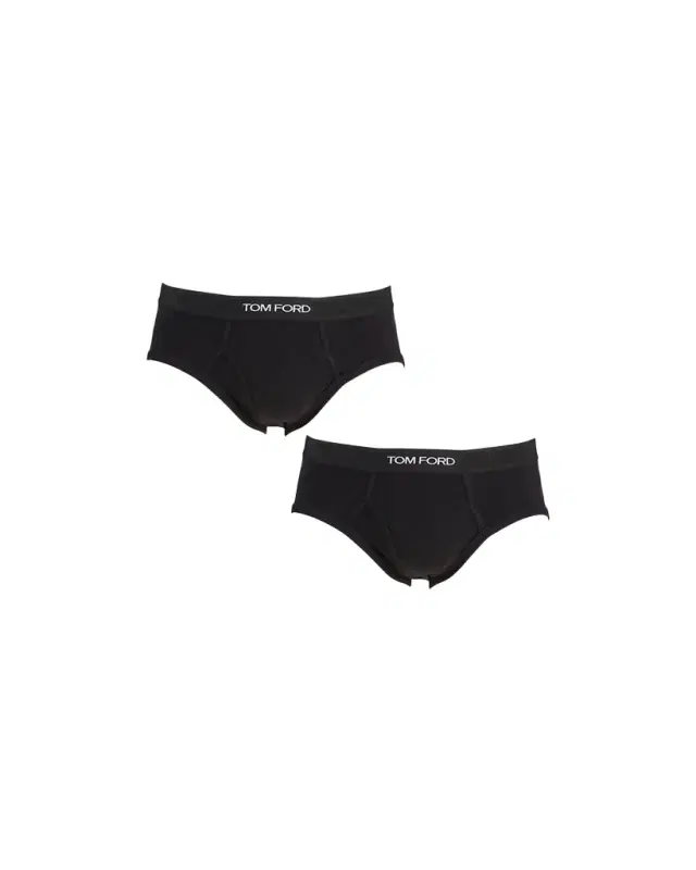 TOM FORD Men's 2-Pack Solid Jersey Logo-Waist Briefs