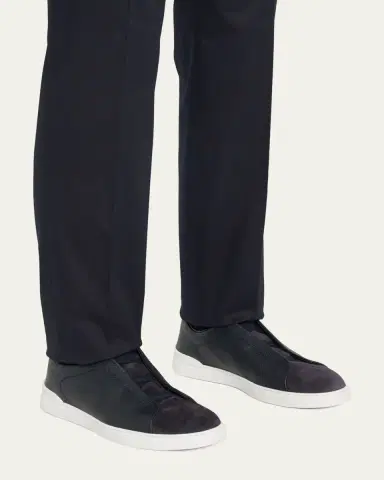 Zegna Men's Triple Stitch Leather and Suede Sneakers | Thumbnail 2 Zegna Men's Triple Stitch Leather and Suede Sneakers | Thumbnail 2