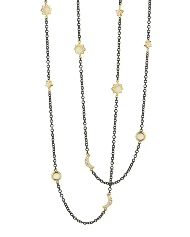 Monica Rich Kosann Sun, Moon and Stars Diamond and Moonstone Steel Chain Necklace, 47"L