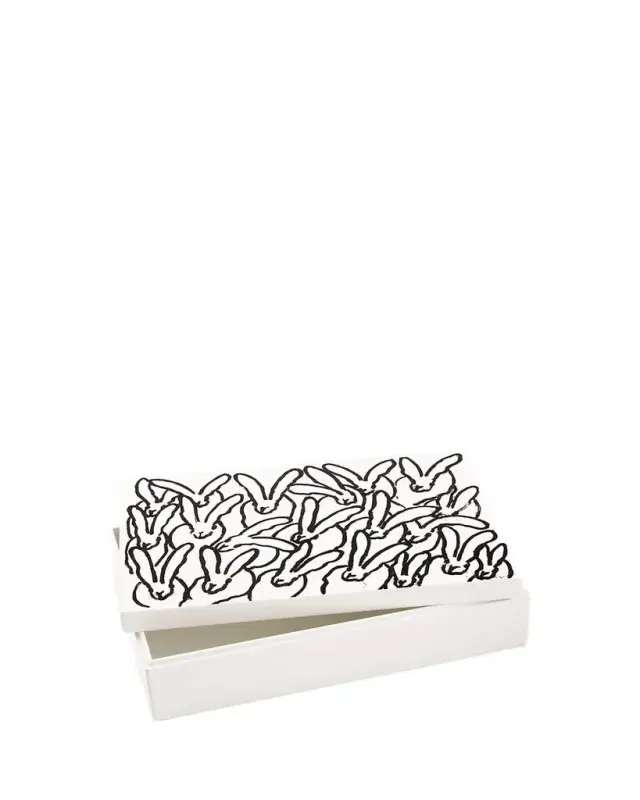Hunt Slonem Hutch Treasure Box White with Black Bunnies