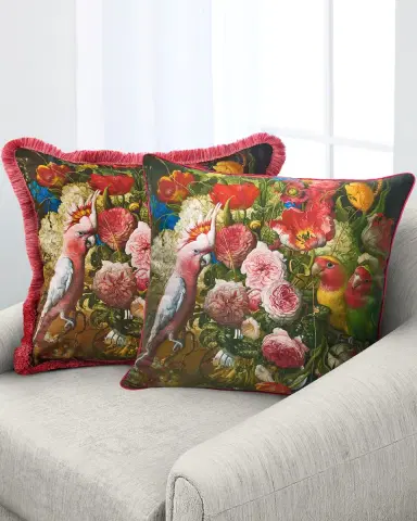 Yana Movchan Floral With Love Birds Silk Pillow | Thumbnail 2