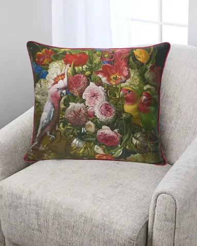 Yana Movchan Floral With Love Birds Silk Pillow | Thumbnail 1