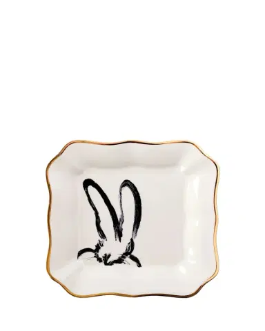 Hunt Slonem Portrait Plate with Gold Rim - White | Thumbnail 1