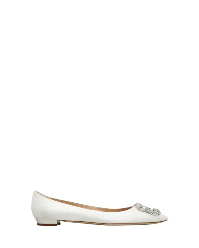 Hangsi Satin Crystal-Buckle Ballerina Flats