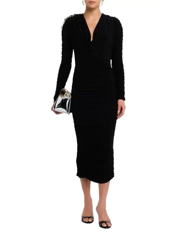 Zhivago Lustris Embellished-Shoulder Jersey Midi Dress