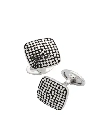 Jan Leslie Men's Sterling Silver Dotted Square Cufflinks | Thumbnail 1