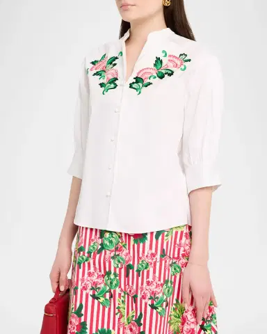 Saloni Tavi-B Embroidered Puff-Sleeve Shirt | Thumbnail 3 Saloni Tavi-B Embroidered Puff-Sleeve Shirt | Thumbnail 3