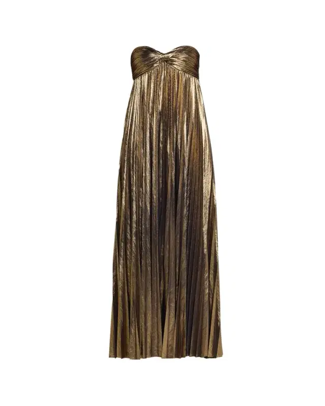 Zoa Strapless Lamé Twisted-Bodice Gown