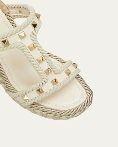 Valentino Garavani Rockstud Metallic T-Strap Espadrille Sandals | Thumbnail 2 Valentino Garavani Rockstud Metallic T-Strap Espadrille Sandals | Thumbnail 2