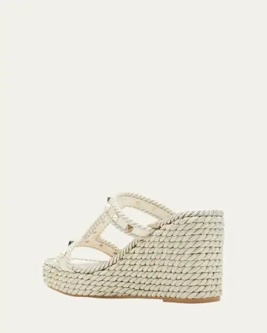 Valentino Garavani Rockstud Metallic T-Strap Espadrille Sandals | Thumbnail 3 Valentino Garavani Rockstud Metallic T-Strap Espadrille Sandals | Thumbnail 3