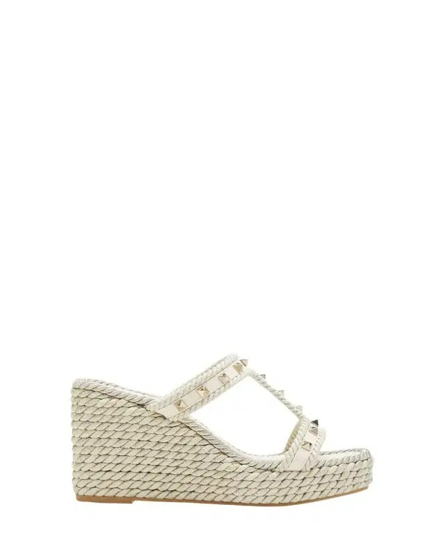 Rockstud Metallic T-Strap Espadrille Sandals