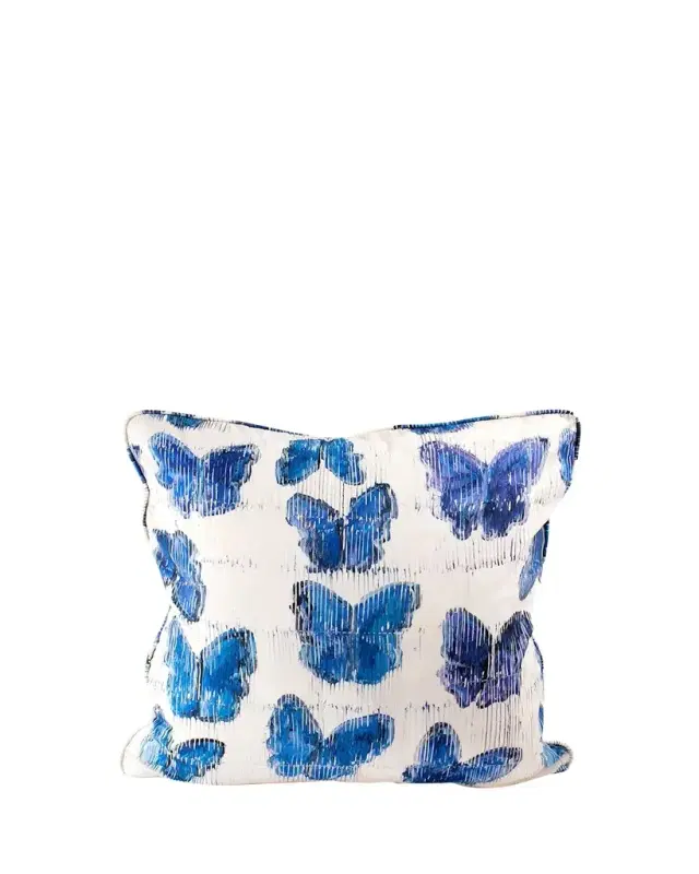 Hunt Slonem Butterflies In Blue Cotton Pillow, 22"