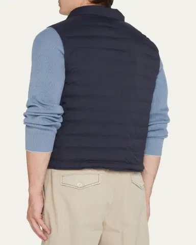 Brunello Cucinelli Men's Snap-Front Quilted Down Vest | Thumbnail 3