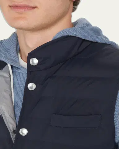 Brunello Cucinelli Men's Snap-Front Quilted Down Vest | Thumbnail 5