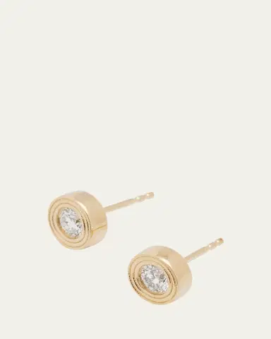 Sydney Evan Fluted 14K Gold and Diamond Stud Earrings | Thumbnail 3