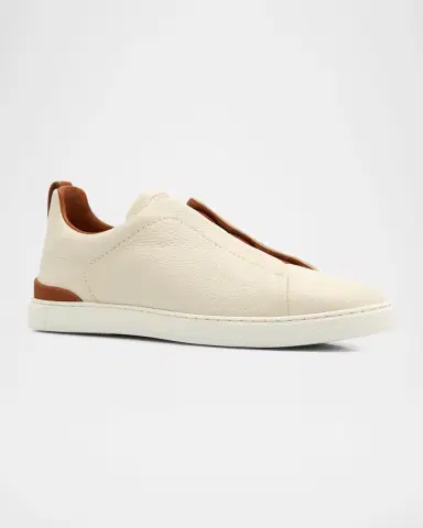 ZEGNA Men's Triple Stitch Deerskin Leather Sneakers | Thumbnail 2