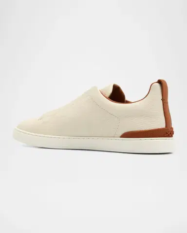 ZEGNA Men's Triple Stitch Deerskin Leather Sneakers | Thumbnail 3
