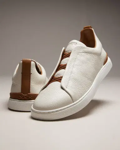 ZEGNA Men's Triple Stitch Deerskin Leather Sneakers | Thumbnail 4