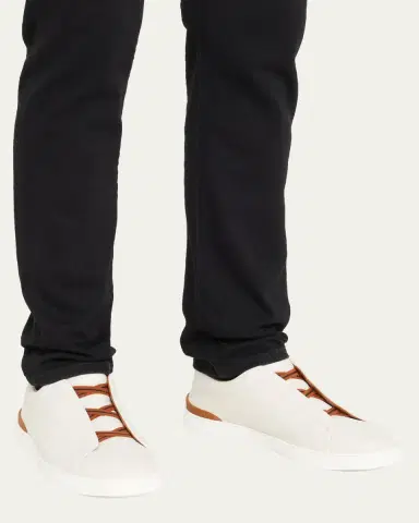 ZEGNA Men's Triple Stitch Deerskin Leather Sneakers | Thumbnail 8