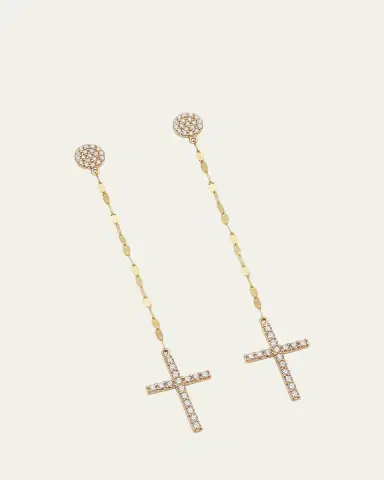 Lana 14K Gold Flawlesss Linear Cross Earrings with Diamonds | Thumbnail 3