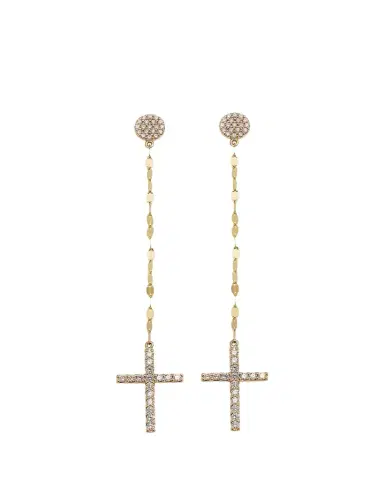 Lana 14K Gold Flawlesss Linear Cross Earrings with Diamonds | Thumbnail 1