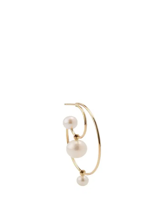 Sophie Bille Brahe Bain Perle Double Hoop Earring with Freshwater Pearls and 14K Yellow Gold, Single