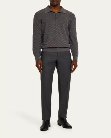 Cesare Attolini Men's Super 150's Wool Flat-Front Trousers | Thumbnail 2 Cesare Attolini Men's Super 150's Wool Flat-Front Trousers | Thumbnail 2